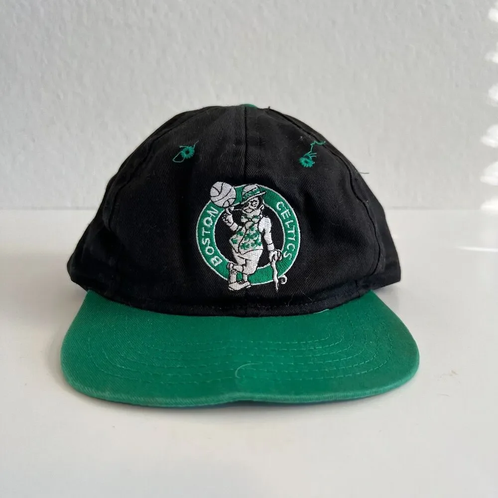 BOSTON CELTICS Vintage 90s Kids Green Black Snapback Basketball NBA Cap Hat